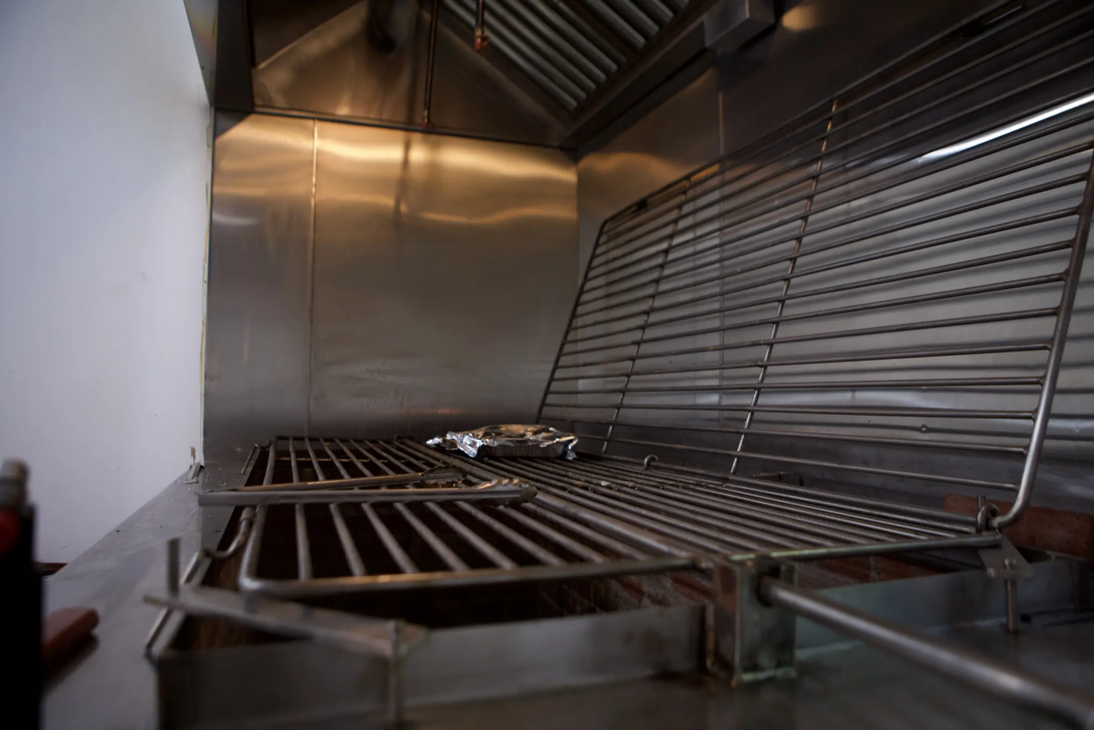 Close-up of the restaurant charcoal grill